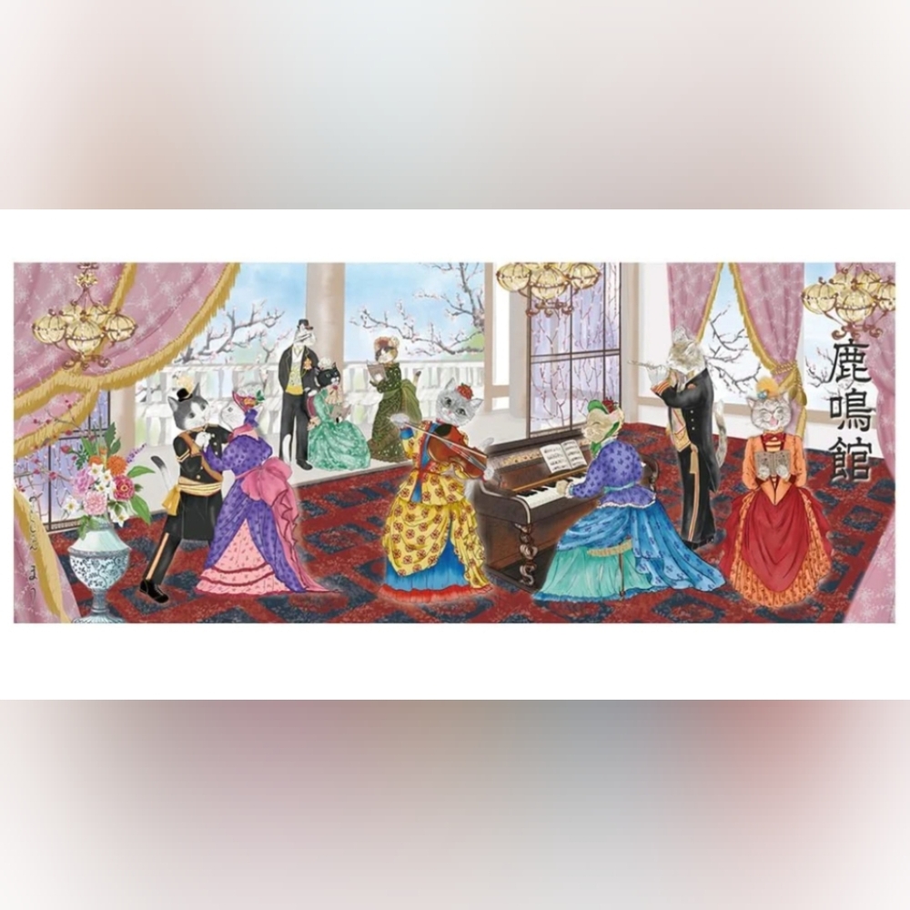 NEW Japan Tenugui Decorative Cloth Cats of the Past and Present Rokumeikan Cute